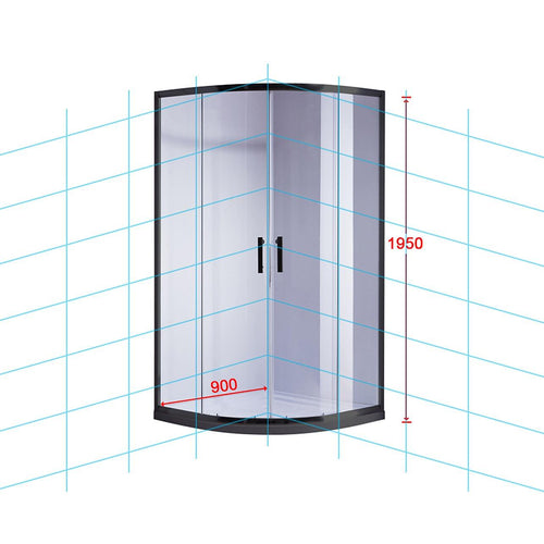 90 x 90cm Rounded Sliding 6mm Curved Shower Screen with Base in Black with White Base