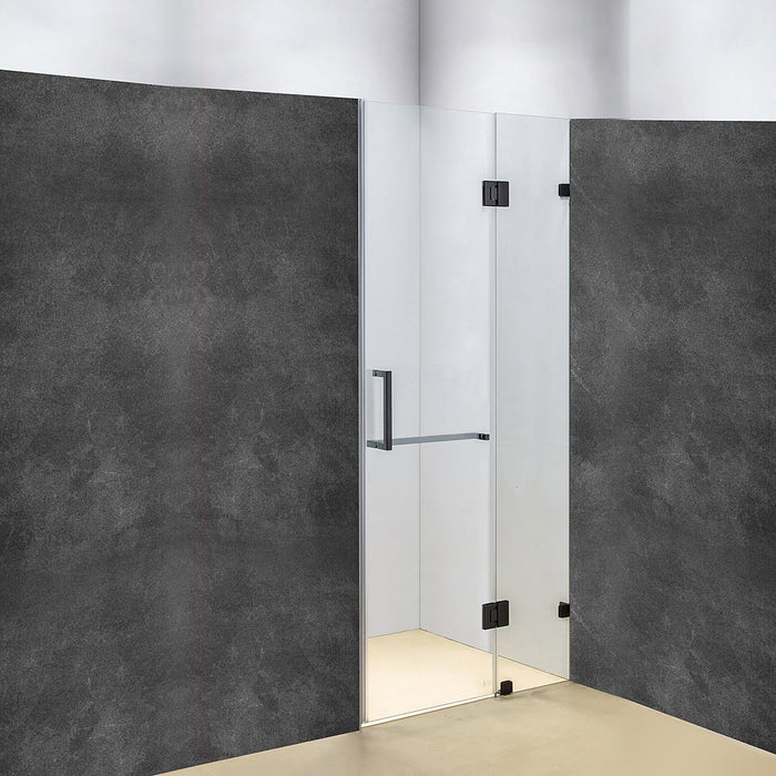 90 x 200cm Wall to Wall Frameless Shower Screen in Black Hardware, Square Handle
