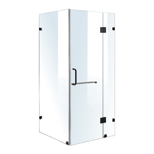 90 x 100cm Frameless 10mm Glass Shower Screen By Della Francesca BLACK Hardware, ROUND Handle