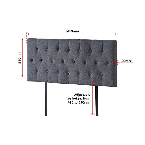 Double Linen Fabric Deluxe Headboard Bedhead in Grey