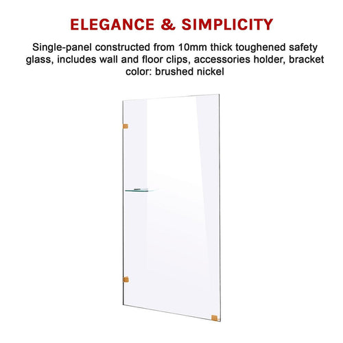 90 x 200cm Frameless 10mm Safety Glass Shower Screen Gold Finish