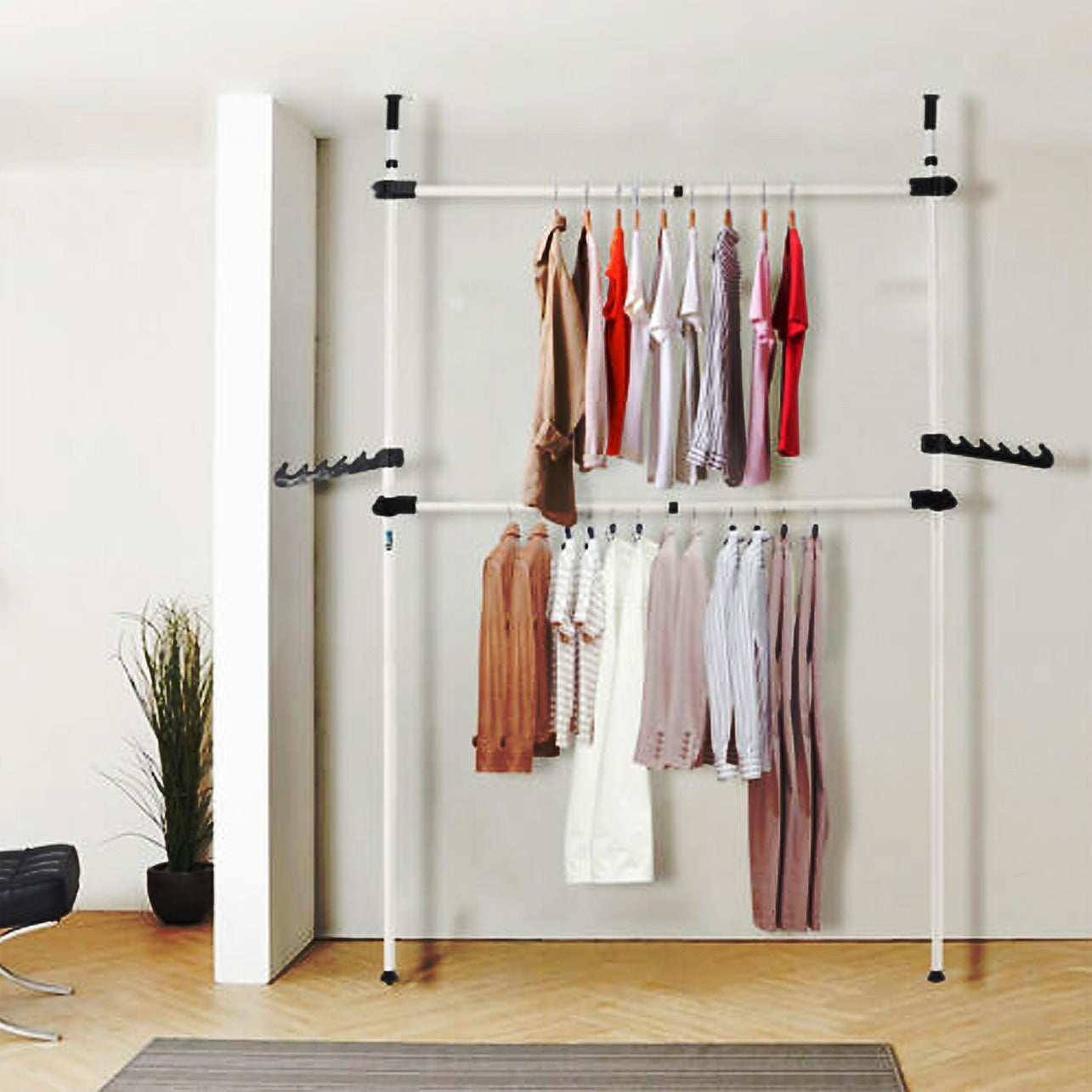 2x Clothes Racks Metal Garment Coat Hanger Display Rolling Stand Shelf  Portable