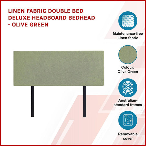 Linen Fabric Rectangular Double Bed Deluxe Headboard Bedhead Olive Green 