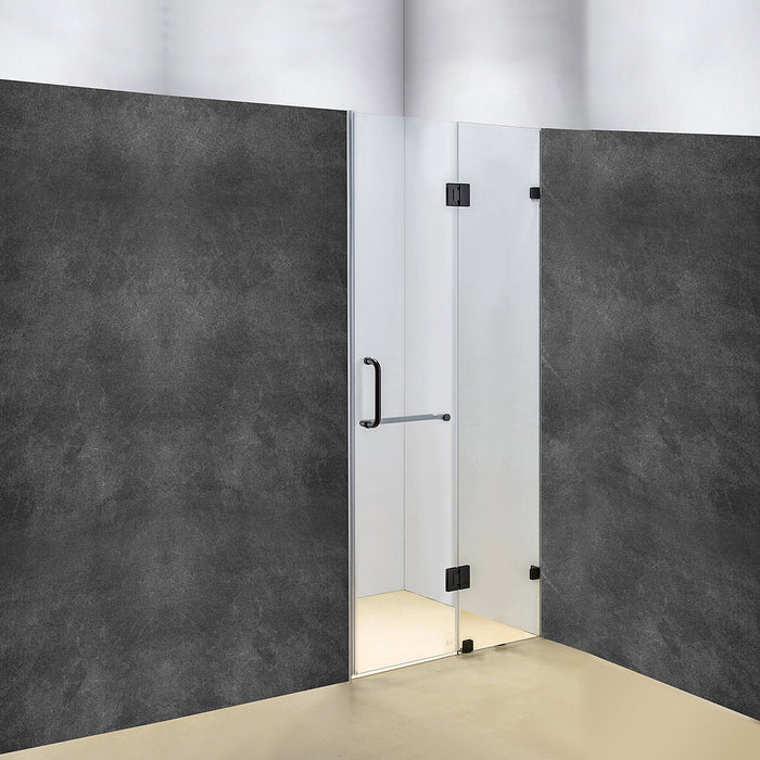 110 x 200cm Wall to Wall Frameless Shower Screen in Black Hardware with Round Handle