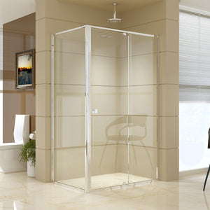 Front: (114~122) x 195cm Adjustable Semi Frameless Shower Screen in Chrome Side: (77~80) x 195cm