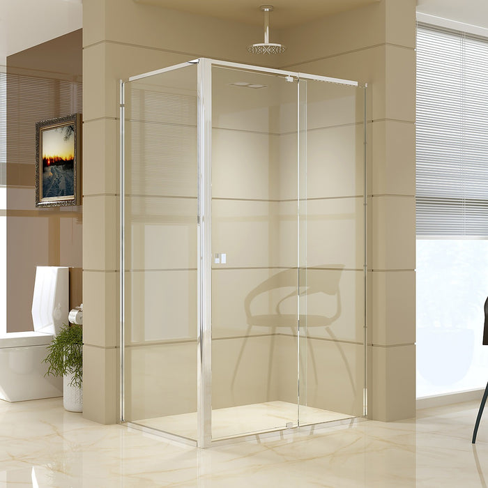 Front: (114~122) x 195cm Adjustable Semi Frameless Shower Screen in Chrome Side: (77~80) x 195cm