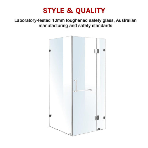 90 x 90cm Frameless 10mm Glass Shower Screen By Della Francesca CHROME Hardware, SQUARE Handle