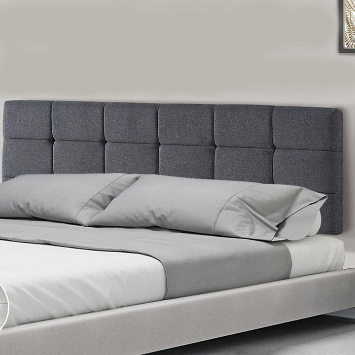 Grey Linen Fabric King Deluxe Tufted Headboard Bedhead