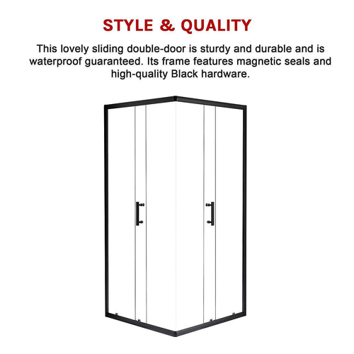 900 x 1200mm Sliding Door Nano Safety Glass Shower Screen in Black