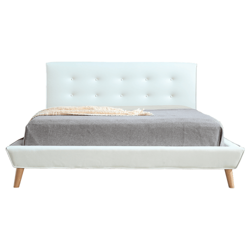 Queen PU Leather Deluxe Bed Frame - White