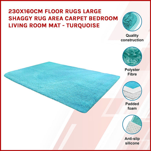 230x160cm Floor Rugs Large Shaggy Rug Area Carpet Bedroom Living Room Mat Turquoise