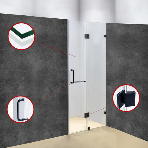 120 x 200cm Wall to Wall Frameless Shower Screen in Black Hardware with Round Handle