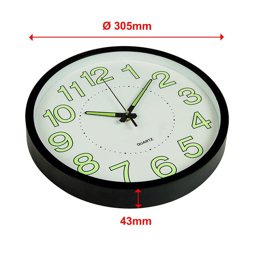 305mm Luminous Wall Clock Glow In The Dark Silent Quartz Indoor Home Modern Clock