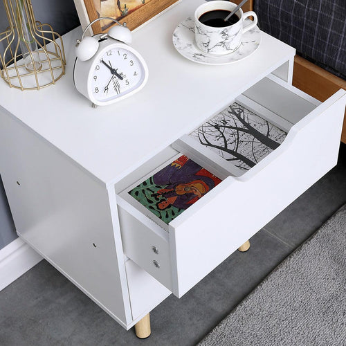 Wooden Bedside Table 2-Drawer Cabinet Storage Night Stand