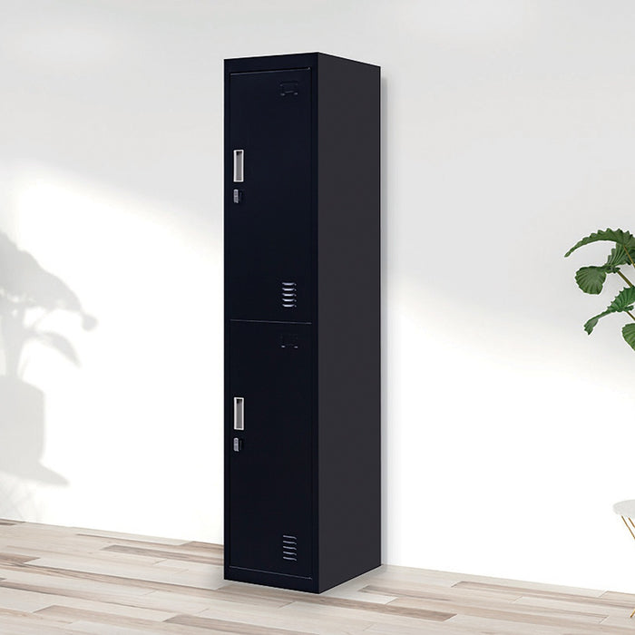 Black 2-Door Locker for Office Gym Shed School Home Storage - Padlock-operated