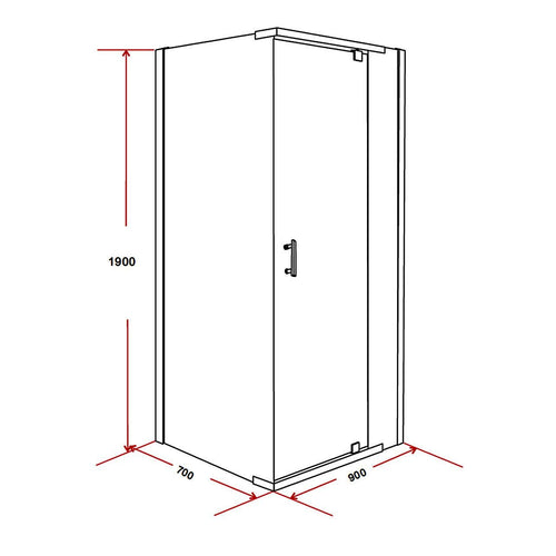 900 x 700 x 1900mm Framed Safety Glass Pivot Door Shower Screen in Black