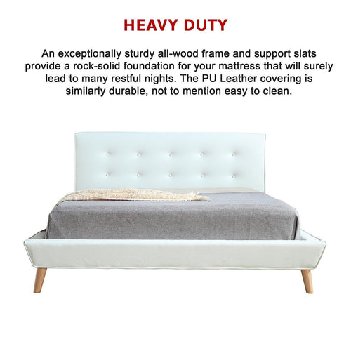 Queen PU Leather Deluxe Bed Frame - White