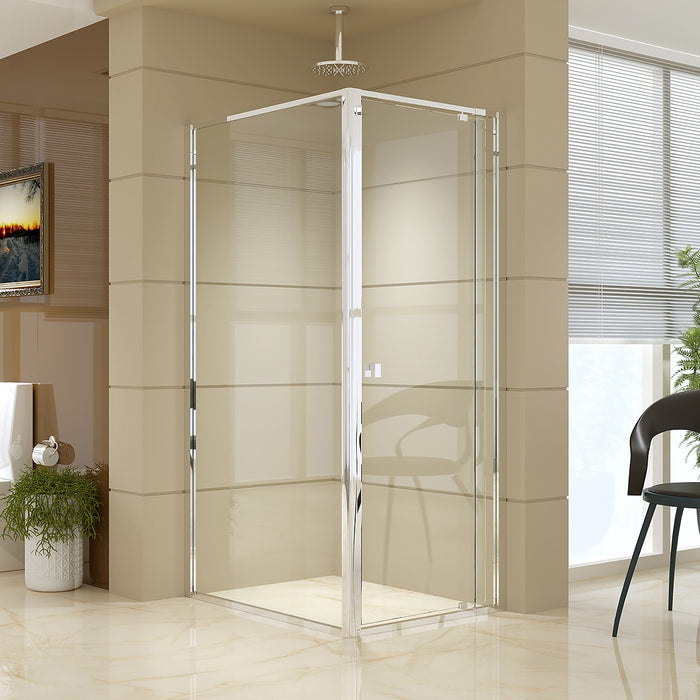 Front: (74~82) x 195cm Adjustable Semi Frameless Shower Screen in Chrome Side: (98~101) x 195cm