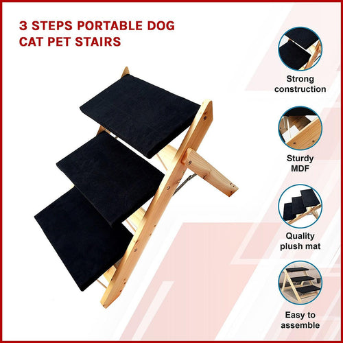 3 Steps Portable Dog Cat Pet Stairs 