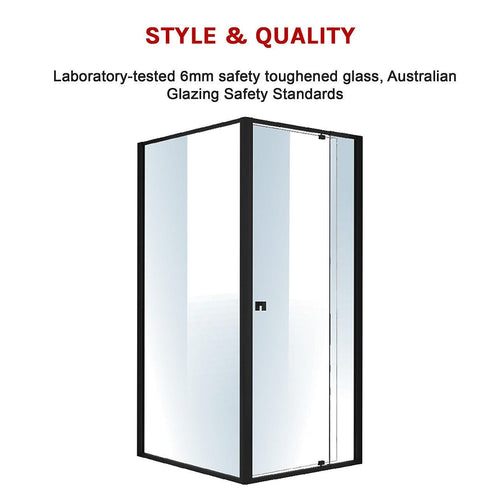 Front: (82~90) x 195cm Adjustable Semi Frameless Shower Screen in Black Side: (98~101) x 195cm