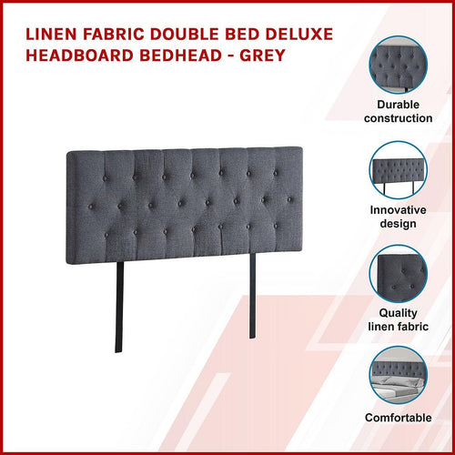 Double Linen Fabric Deluxe Headboard Bedhead in Grey