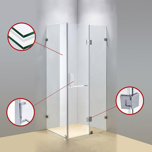 120 x 80cm Frameless 10mm Glass Shower Screen By Della Francesca CHROME Hardware,SQUARE Handle