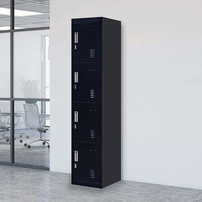 Black 4-Door Locker for Office Gym Shed School Home Storage - Padlock-operated