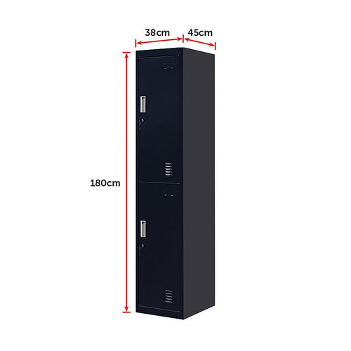 2-Door Black Locker Cabinet Standard Lock with 2 Keys – Secure & Durable