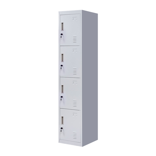 Grey Locker with 4 Doors & Standard Lock with 2 Keys – Storage for Gym, School, or Workplace