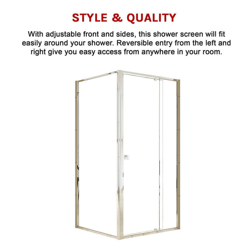 Front: (98~106) x 195cm Adjustable Semi Frameless Shower Screen in Chrome Side: (89~92) x 195cm