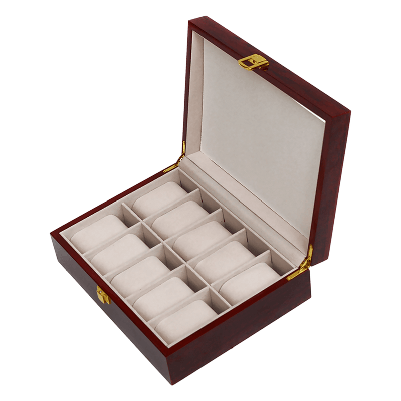 10 Grids Wooden Watch Case Glass Jewellery Storage Holder Box Wood