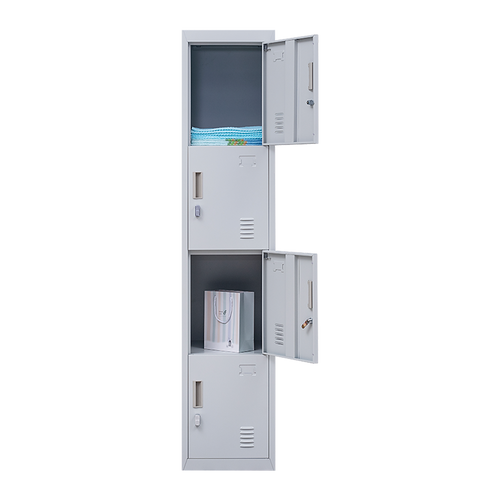 Grey Locker with 4 Doors & Padlock-operated – Storage for Gym, School, or Workplace