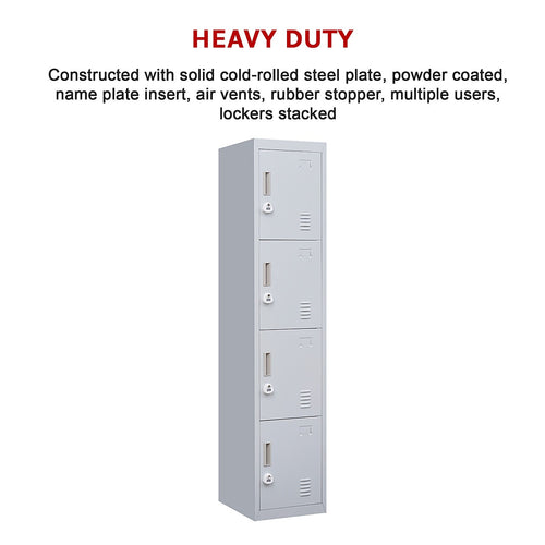 Grey Locker with 4 Doors & 3-Digit Combination Lock – Storage for Gym, School, or Workplace
