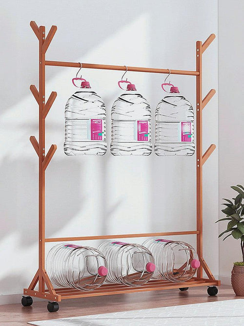 Portable Clothes Rack Coat Garment Stand Bamboo Rail Hanger Airer Closet - Dark Wood