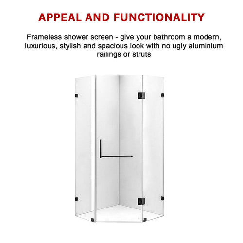 900 x 900mm Frameless 10mm Glass Shower Screen By Della Francesca Black Hardware, Square Handle