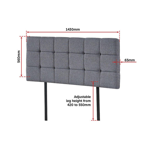 Grey Linen Fabric Double Deluxe Tufted Headboard Bedhead