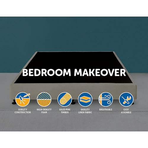 King Slatted Ensemble Bed Base - Platinum Natural Sand Linen Breathable Cover