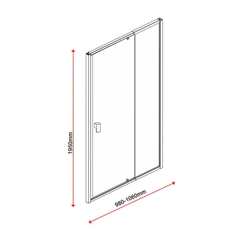 Front: (98~106) x 195cm Adjustable Semi Frameless Shower Screen in Chrome No Side Return