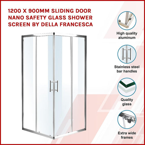 1200 x 900mm Sliding Door Nano Safety Glass Shower Screen in CHROME