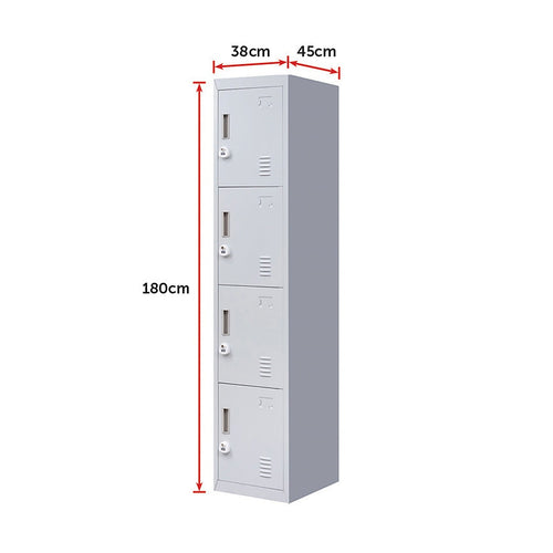 Grey Locker with 4 Doors & 3-Digit Combination Lock – Storage for Gym, School, or Workplace