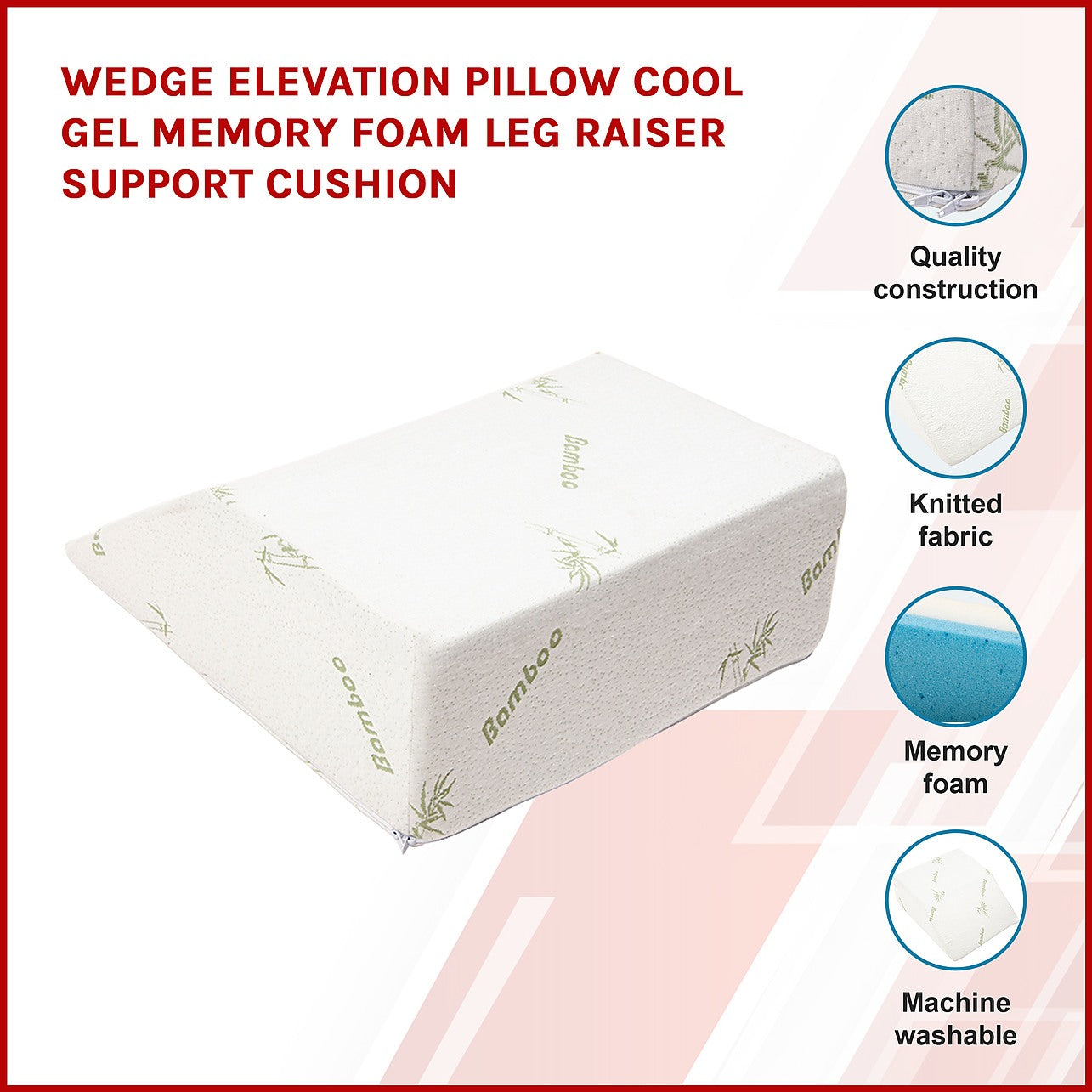 Abco Tech Memory Foam Knee Pillow Wedge | Leg Pillow with Cooling Gel |  Wedge Pillow with Hypo-Allergenic Washable Cover | White