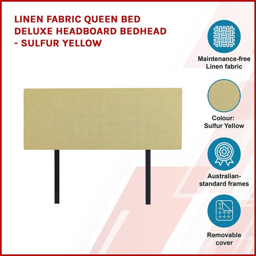 Linen Fabric Rectangular Queen Bed Deluxe Headboard Bedhead Sulfur Yellow 