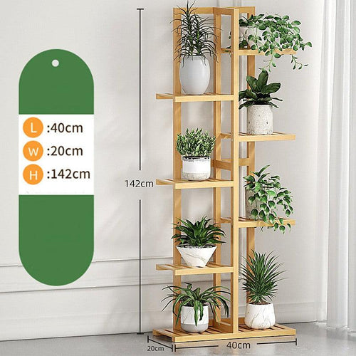 6 Tiers Vertical Bamboo Plant Stand Staged Flower Shelf Rack Outdoor Garden - Wood