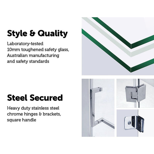 100 x 70cm Frameless 10mm Glass Shower Screen By Della Francesca CHROME Hardware,SQUARE Handle
