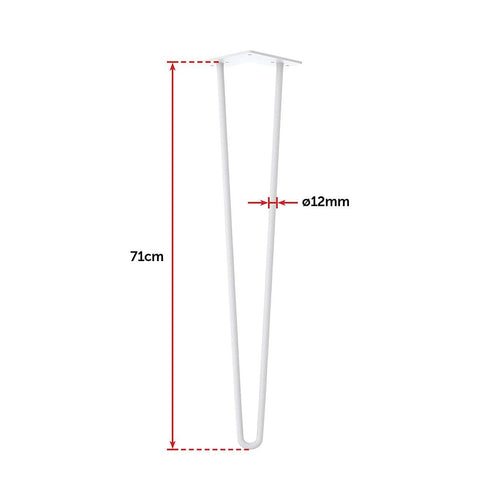 Set of 4 White Industrial Retro Hairpin Table Legs 12mm Steel Bench Desk - 71cm