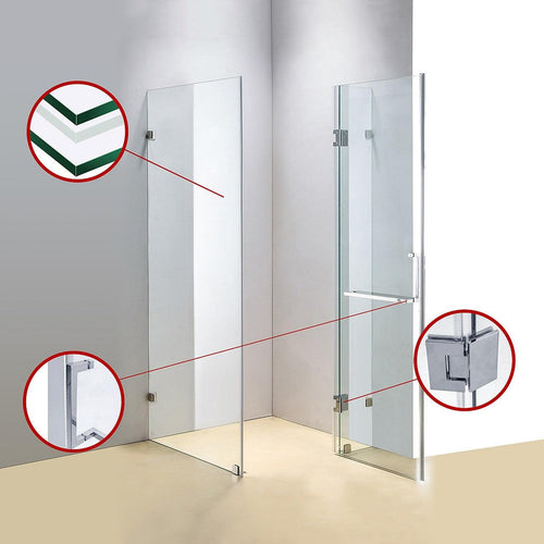 100 x 100cm Frameless 10mm Glass Shower Screen By Della Francesca CHROME Hardware, SQUARE Handle