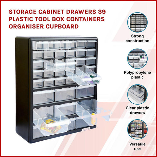 Storage Cabinet Drawers 39 Plastic Tool Box Containers Organiser Cupboard 