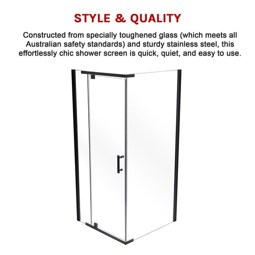 1200 x 900 x 1900mm Framed Safety Glass Pivot Door Shower Screen in Black