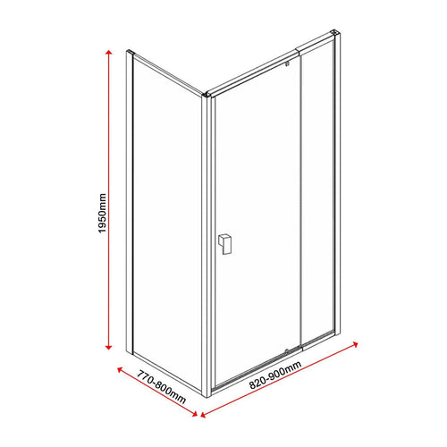 Front: (82~90) x 195cm Adjustable Semi Frameless Shower Screen in Chrome Side: (77~80) x 195cm