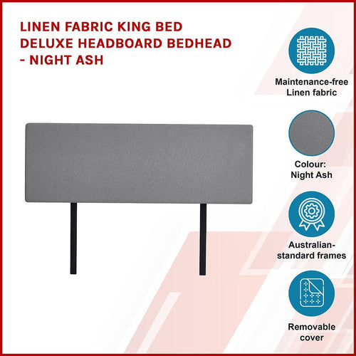 Linen Fabric Rectangular King Bed Deluxe Headboard Bedhead Night Ash 